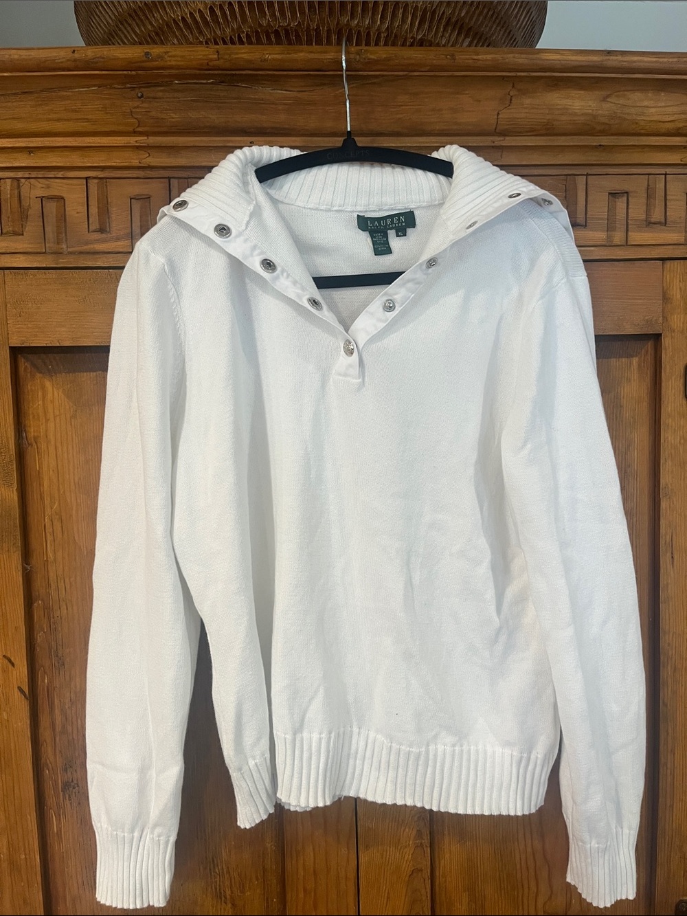 Lauren Ralph Lauren Men's White Hooded Snap-Neck Zip Sweater